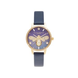 Olivia Burton Sparkle Bee Mother Of Pearl Midi Dial Navy & Gold Watch