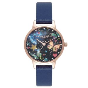 Olivia Burton Night Garden Leather Navy Watch