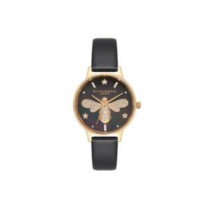 Olivia Burton Sparkle Bee Leather Black Watch