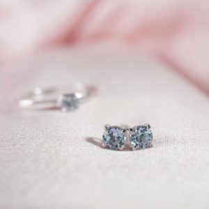 March Birthstone Stud Earrings  in Silver