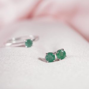 May Birthstone Stud Earrings  in Silver