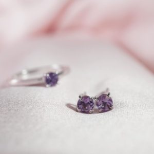 February Birthstone Stud Earrings  in Silver