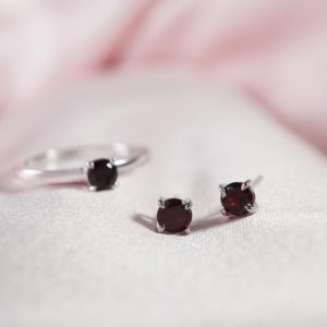 January Birthstone Stud Earrings  in Silver