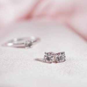 April Birthstone Stud Earrings  in Silver