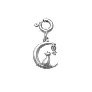 Cat On The Moon Charm in Silver