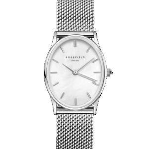 The Oval White MOP Silver Mesh